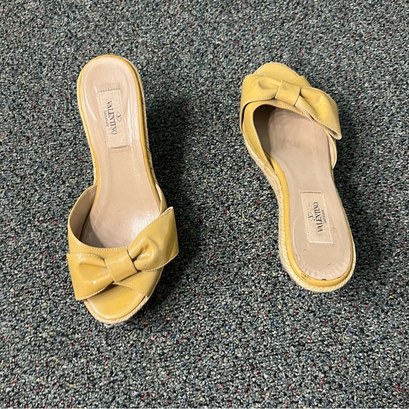 VALENTINO Mustard Yellow Bow Espadrilles Wedge Sandal Platform Shoe US 6.5 EU 37 - Picture 3 of 16